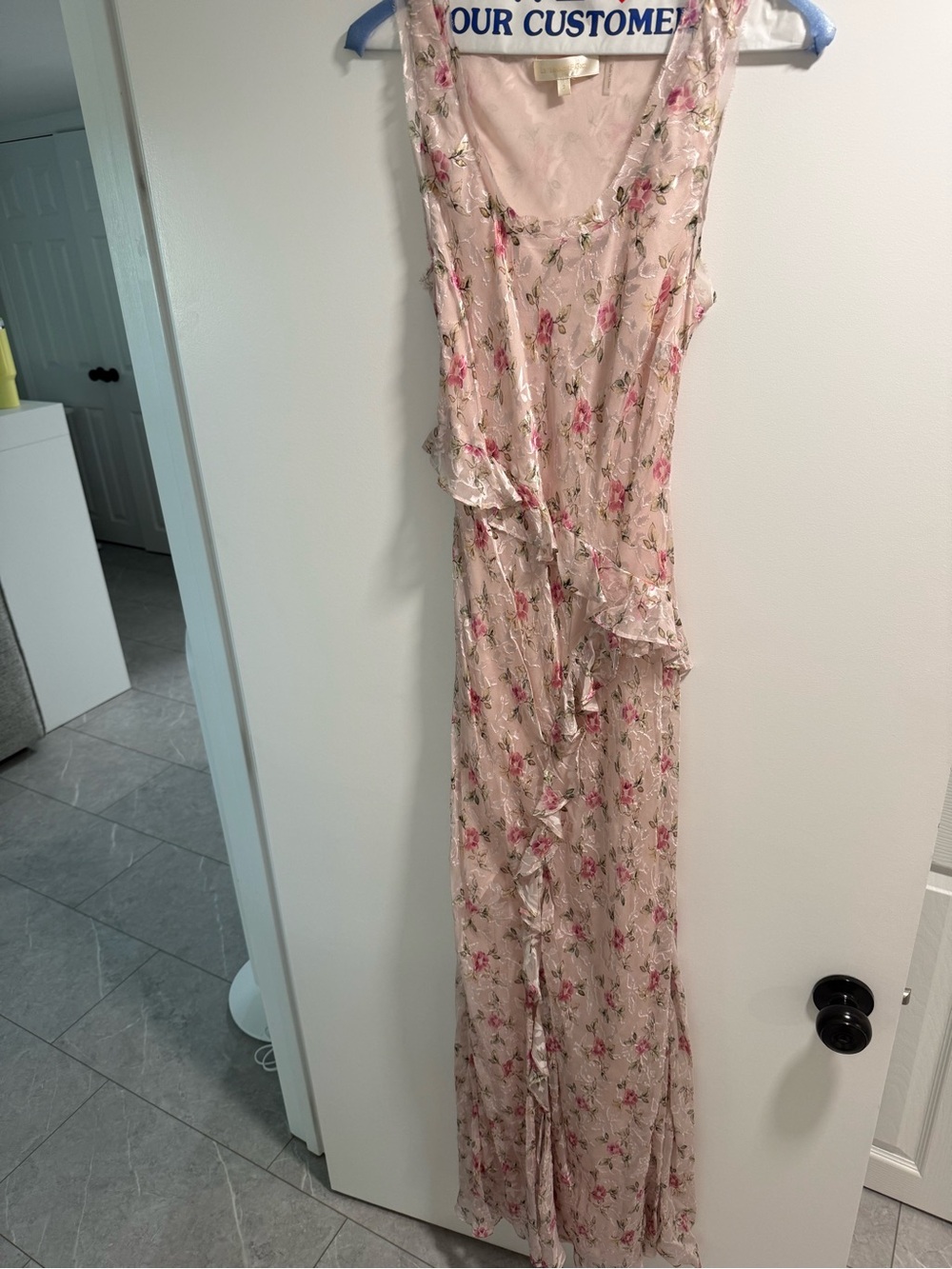 LoveShackFancy Pink Floral Ruffle Maxi Dress